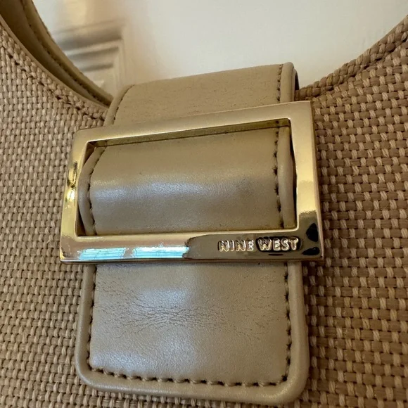 GUC Cream 90s Nine West structured leather & wicker shoulder bag - Picture 5 of 9